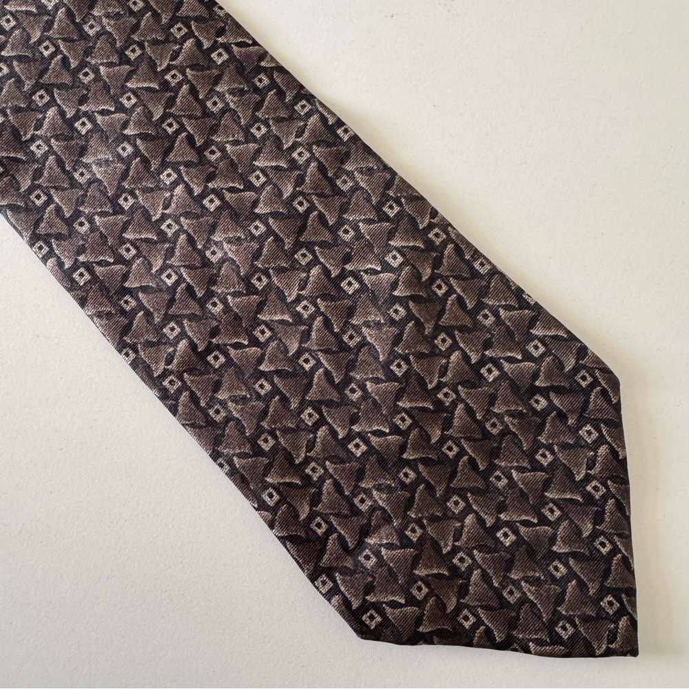 Calvin Klein Brown and Black Silk Triangular Geometric Print Tie